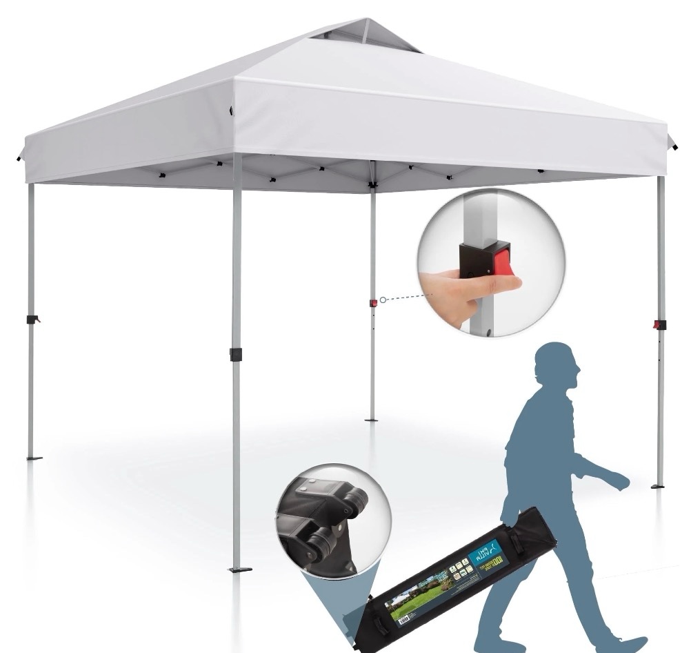 Summit Living 10 x 10 ft Pop-up Canopy Tent Straight Legs Instant Canopy for Outside with Wheeled Bag - White