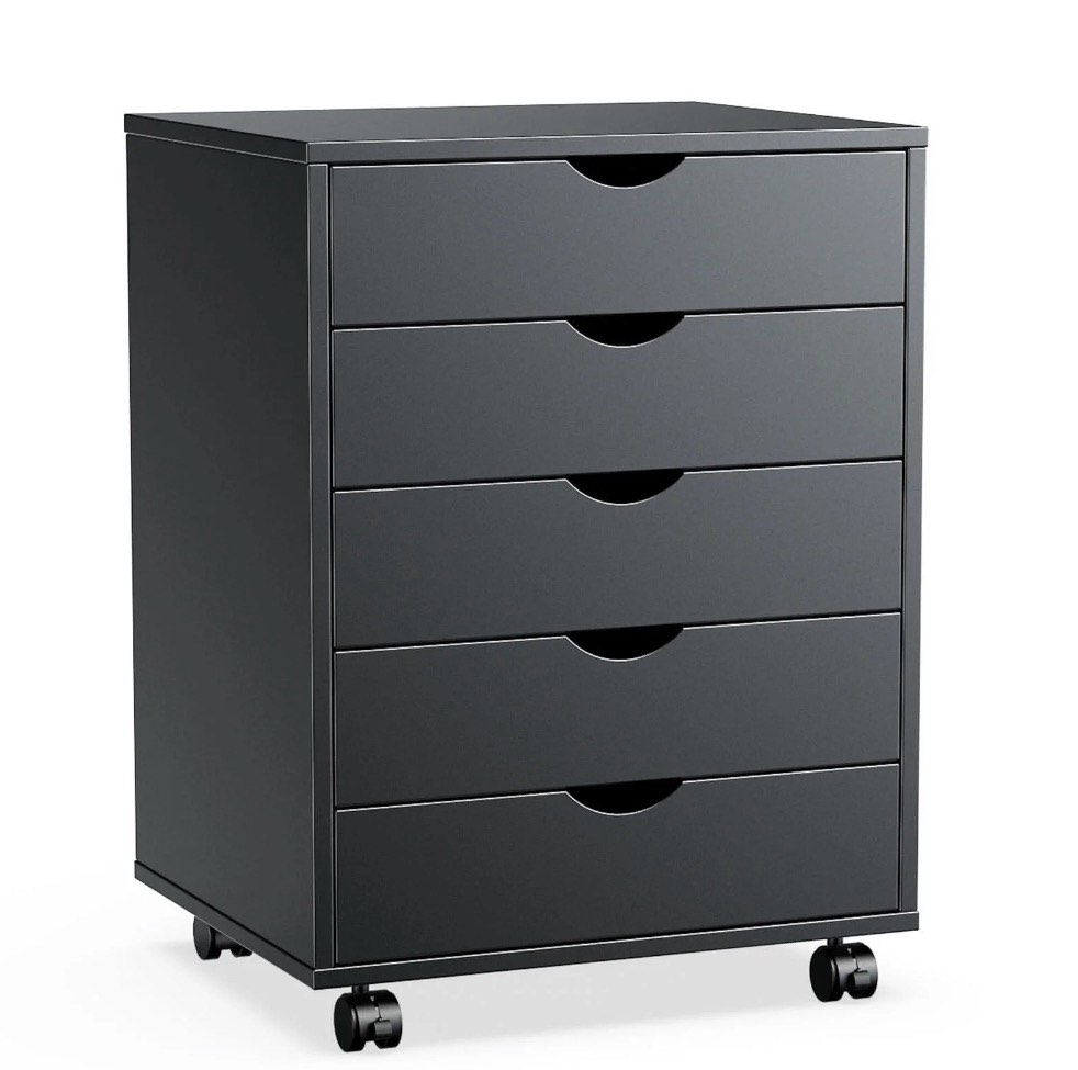 EDX 5 Drawer Dresser - Chest Dressers with Wood Storage Cabinet, Mobile Organizer for Bedroom, Home, Office, Black