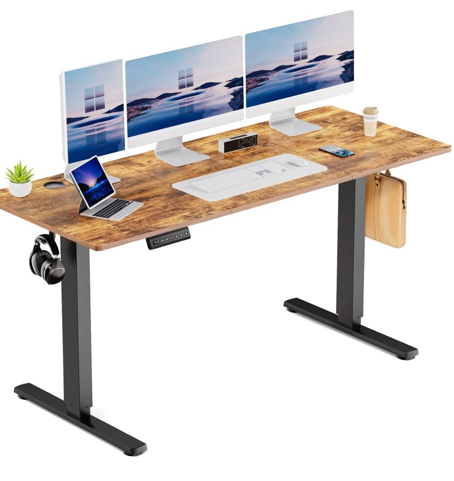 edx Electric Standing Desk, Height Adjustable Desk, 63 x 24 Inches Ergonomic Stand up Desk with Memory Preset and T-Shaped Metal Bracket for Home Office