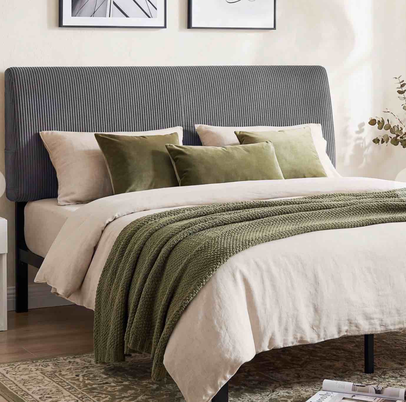 JONPONY Tufted Upholstered Headboard Queen Size, Solid Wood Head Board with Adjustable Height Headboard from 37" to 51",Bed Frame Adapters,Beige,Headboard Only