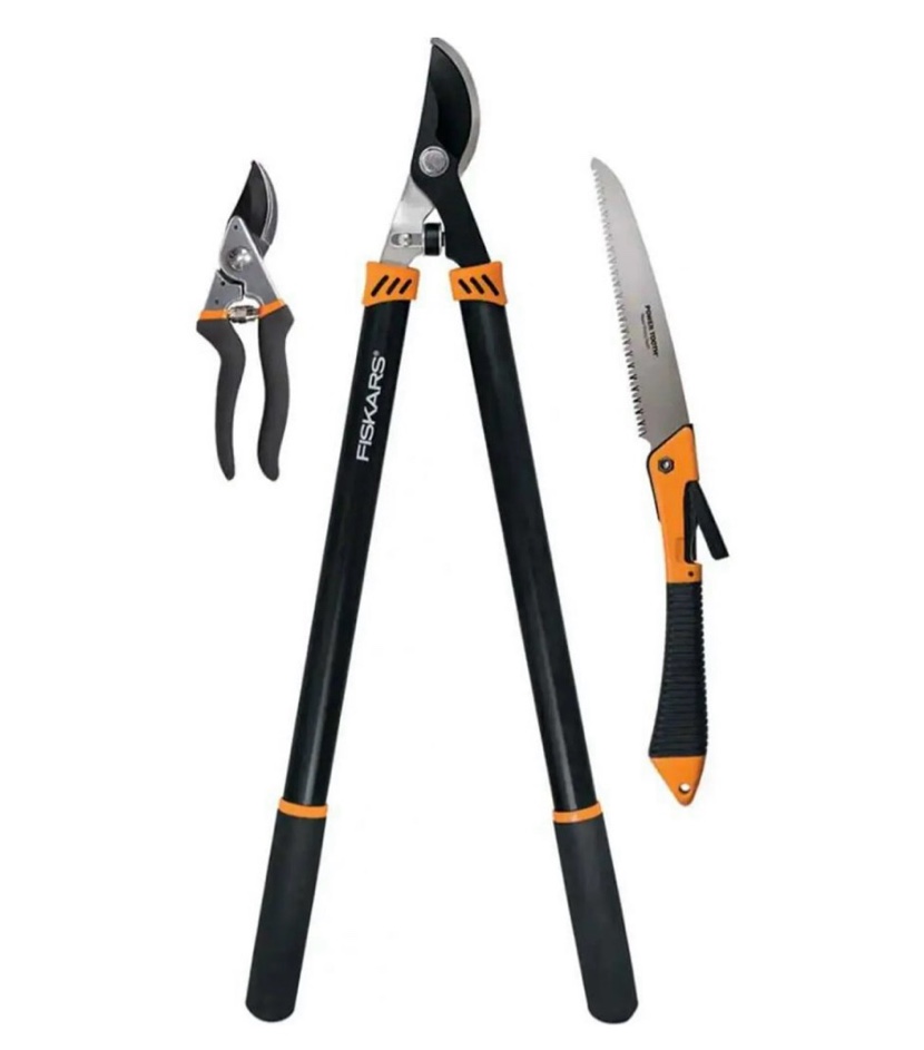 Fiskars Garden Tool Set Hand Pruner  Lopper  & Saw with Steel Blades
