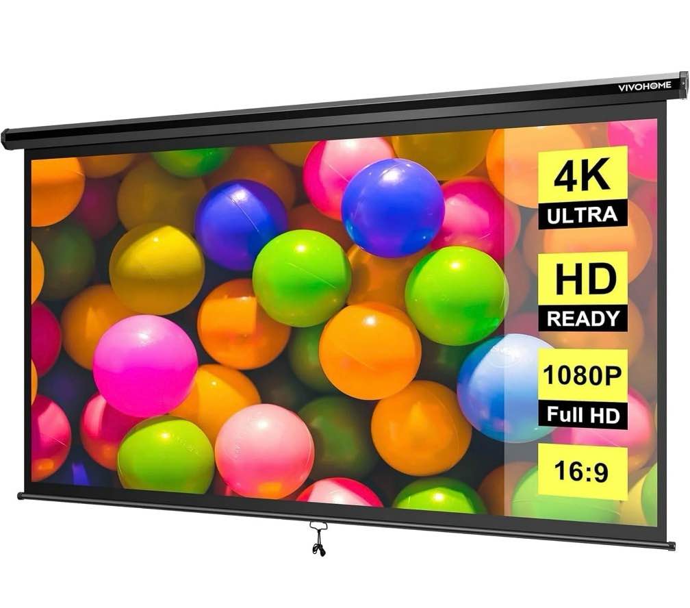 SPECSTAR 100 inch Manual Pull Down Projector Screen  16:9 HD Retractable Projector Screens for Movie Home Theater Cinema Office Video Game  Black