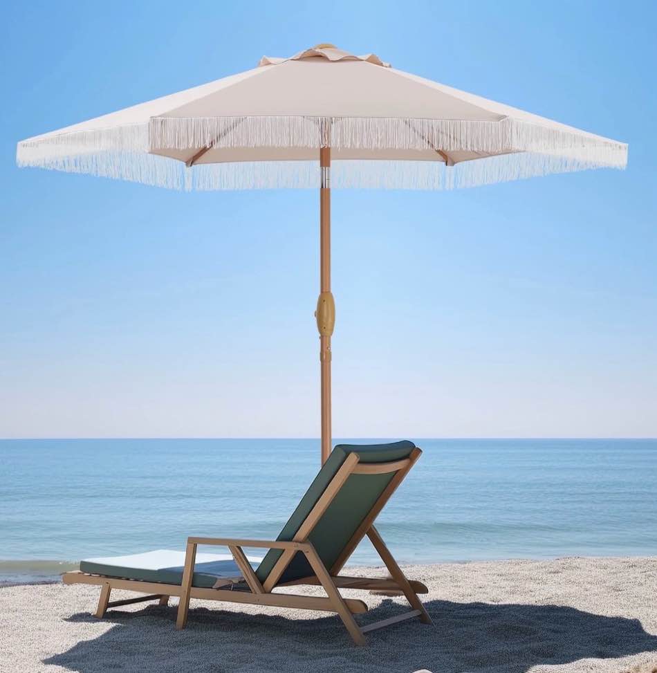 Autlaycil 7.5 ft Patio Umbrella with Fringe for Beach  Pool  and Yard - Beige