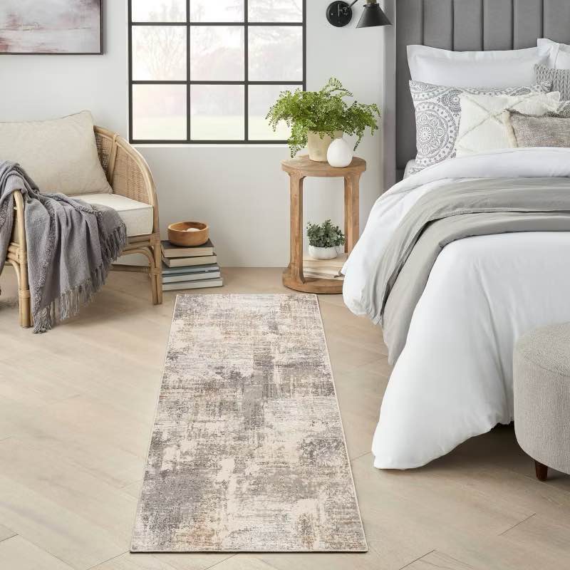 Nourison 2'2"x7'6" Modern Abstract Sustainable Woven Runner Rug with Lines Beige: Indoor Medium Pile, OEKO-TEX Certified