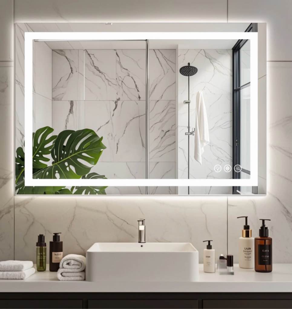 edx 24 x36  anti-fog led bathroom mirror with dual light source and three lighting modes  white