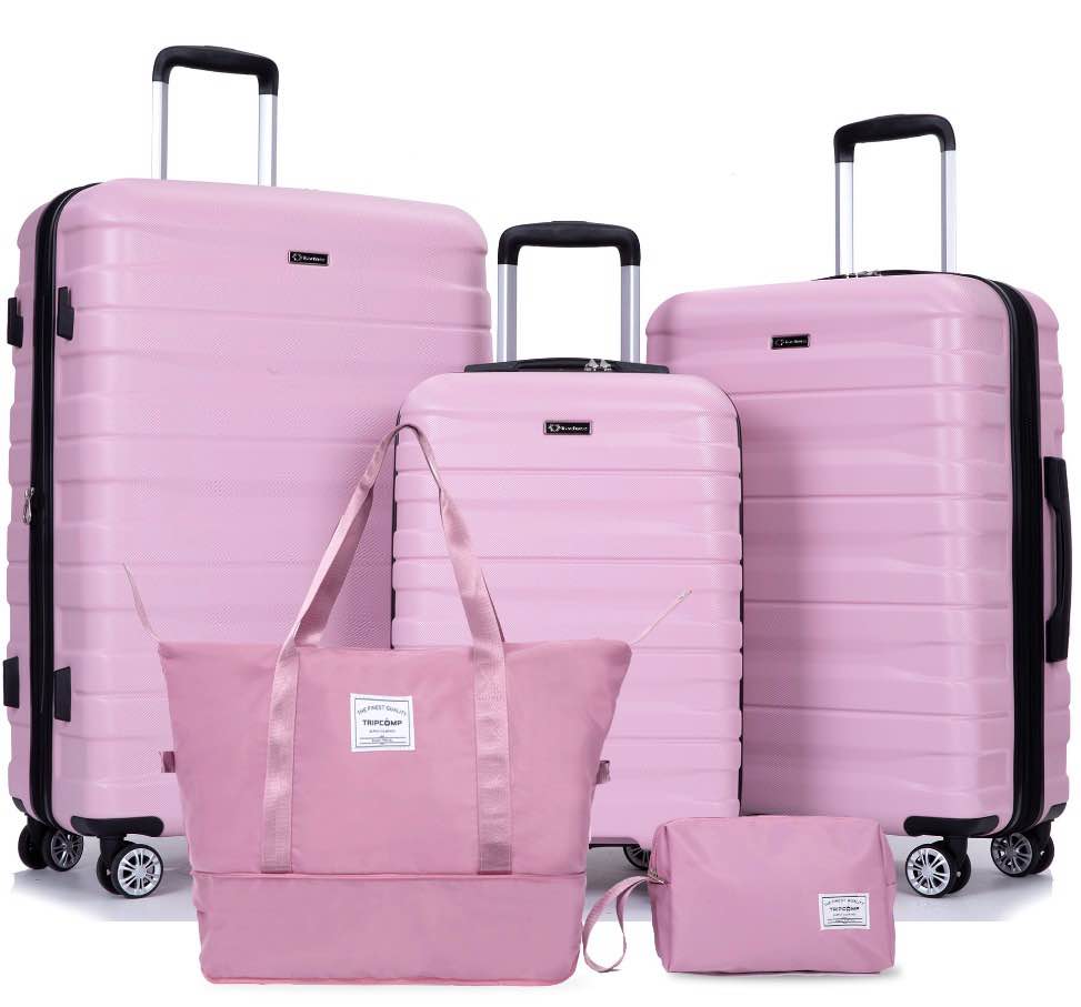 tripcomp 5-piece hardside luggage set with duffel bag & spinner wheels, 20/24/28 inch lightweight abs suitcases with tsa lock,pink