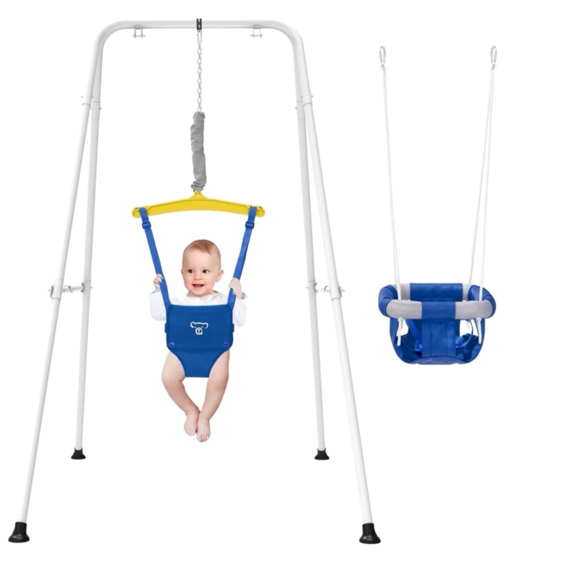 g taleco gear 2-in-1 baby jumper and swing, indoor&outdoor baby swing for 6-24 months infant toddler, blue