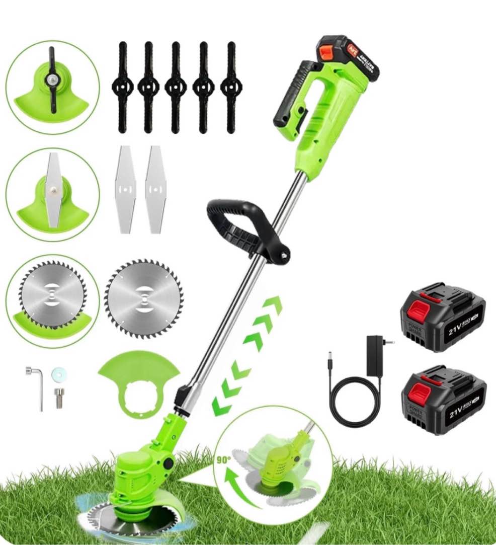 kingfurt electric grass string trimmer cordless weed eaters lawn edger weed wacker cutter with 2 battery