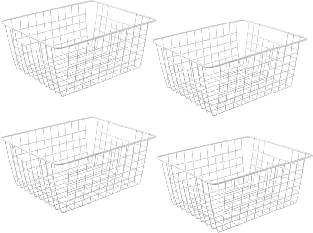 14  Upright Freezer Storage Baskets  White Wire Storage Bins Large Bakset for Freezer  Pantry  Bathroom Organizing  Set of 4