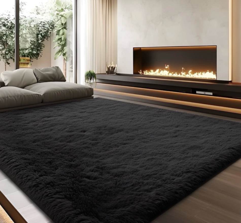 pentantan shag area rugs 9ft x 12ft soft fluffy indoor carpet for living room bedroom decor black