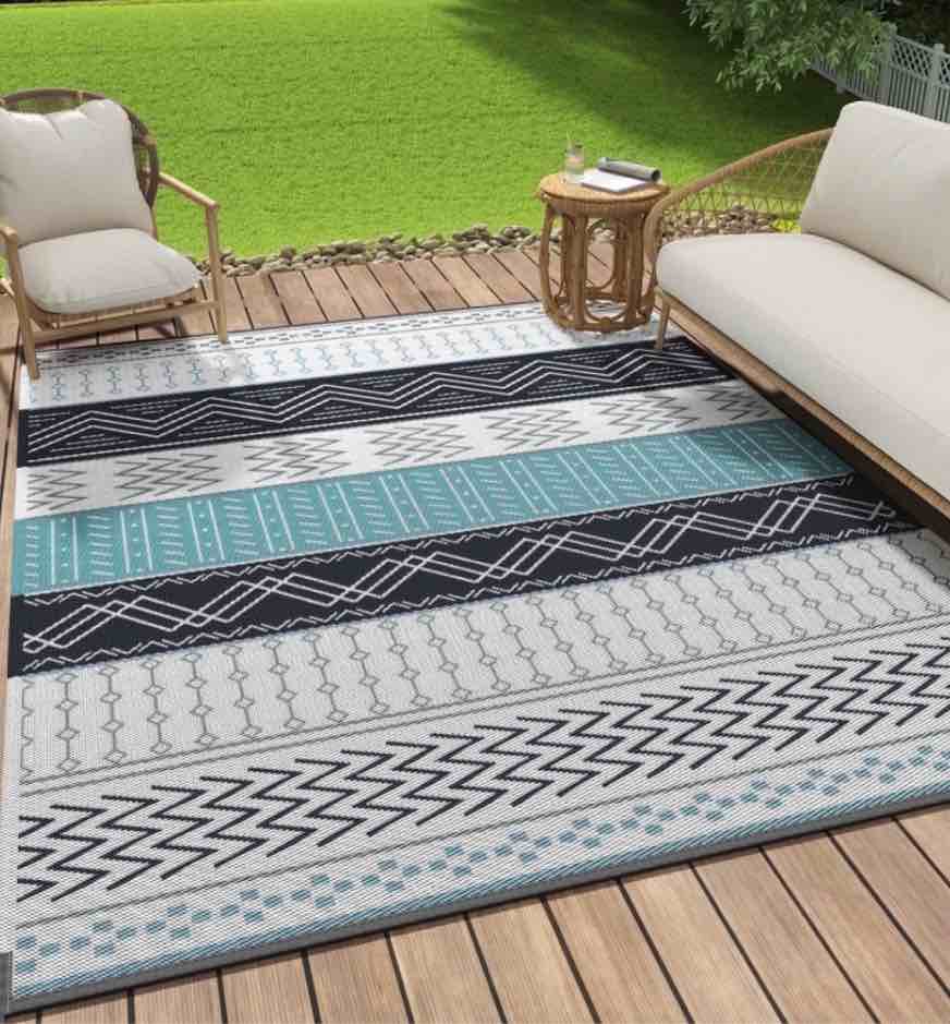 sixhome outdoor rug 6 x9  waterproof patio rug colorful reversible indoor outdoor rug lightweight plastic straw rug for rv camping deck balcony boho porch decor colorful and blue