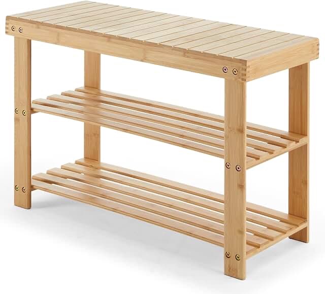 zunmos 3-tier bamboo shoe rack bench  11.3 x 27.6 x 17.8 inches compact storage organizer with 286lb capacity for entryway  bedroom and living room  wood