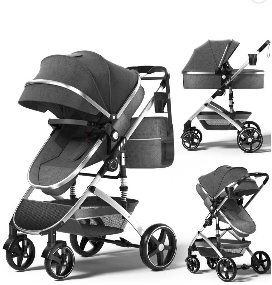 babyeap 2 in 1 baby stroller,foldable lightweight carriage reversible bassinet pram for toddler,travel stroller with with cup holder?storage bag,gray
