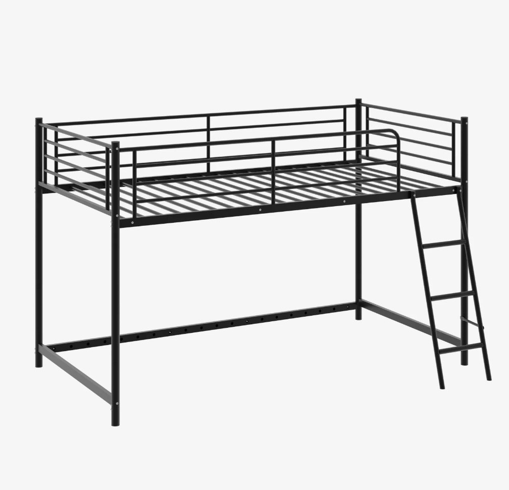 zimtown junior metal twin loft bed, black
