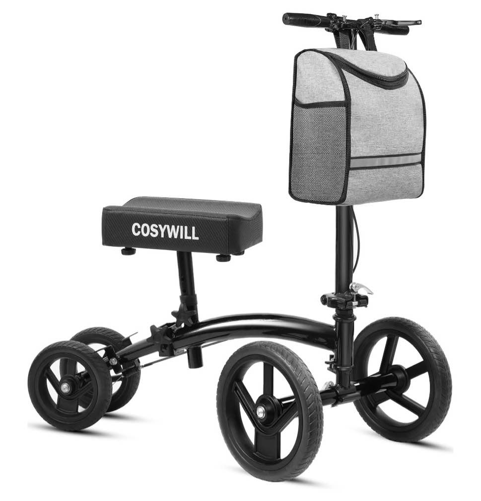 cosywill steerable knee scooter,economy knee walker,all terrain foldable medical scooter for foot injuries crutches alternative,black