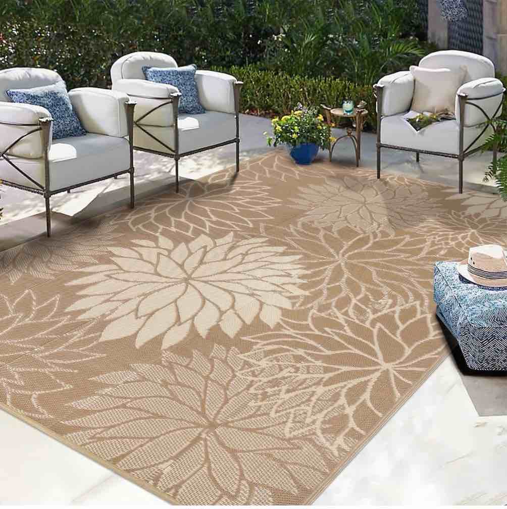 ileading outdoor rugs for patios clearance 9'x12' waterproof patio mat plastic straw rug reversible rv camping tent rug outside area rug for rv, patios,deck, beach,balcony, camping