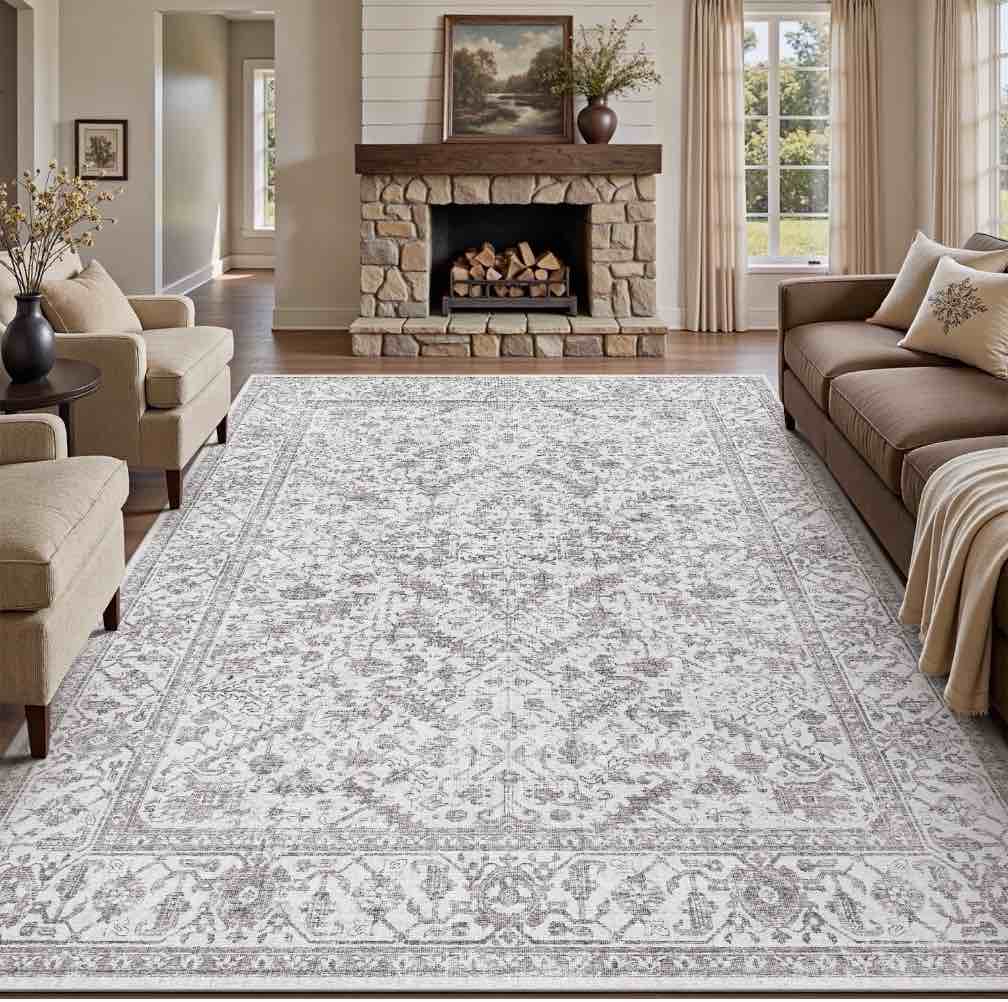 sixhome 8 x10  area rugs for living room washable rugs carpet vintage traditional rugs for bedroom dinning room office soft non slip large area rug retro home decor light gray
