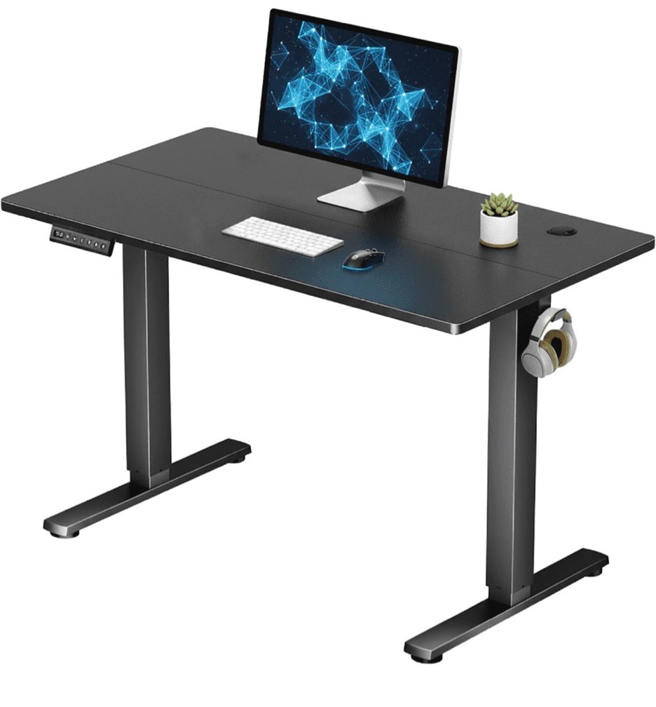 concetta electric height adjustable desk, 40"x24" ergonomic sit stand workstation, one-touch lift home office desk, black