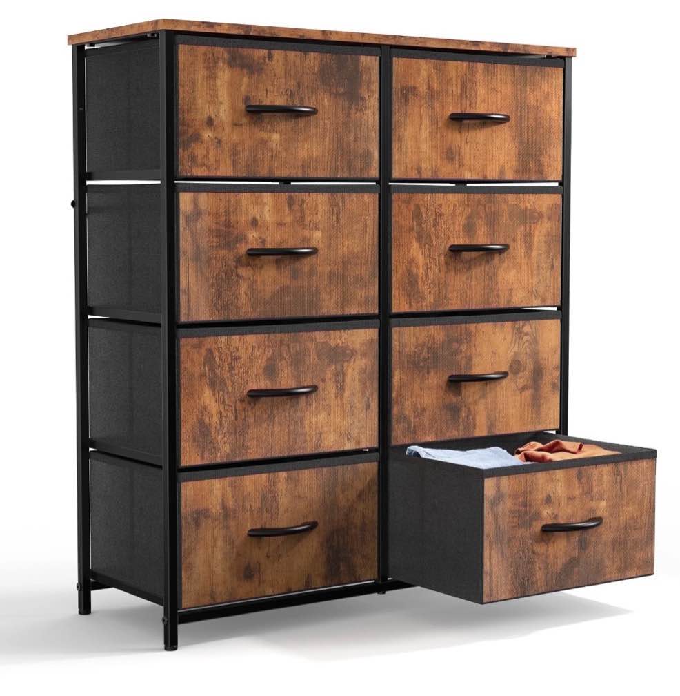 yangming 8 drawer fabric dresser for bedroom chest of drawer organizer storage cabinet for closet entryway rust brown