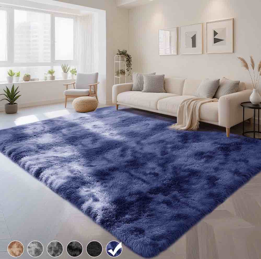 cozydesg 8ft x 10ft area rugs soft fluffy area rugs floor mat floor rugs for living room bedroom modern decor carpet navy blue