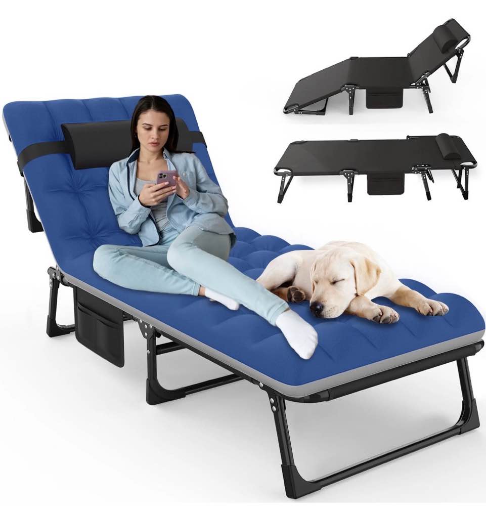 gvdv portable folding camping cot with mattress, 29" wide multi-position folding chaise lounge chair, oversized folding bed sleep cot for outdoor, home, office