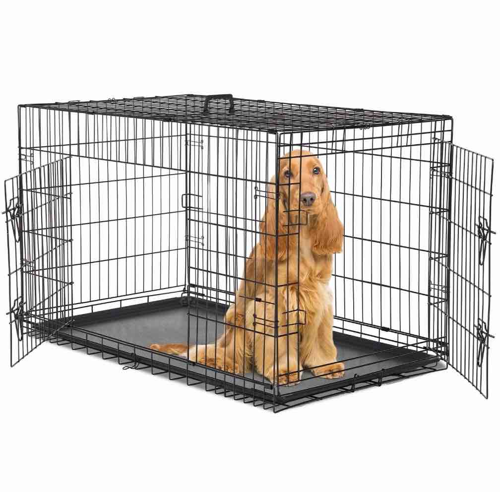concetta 48 inch double-door folding dog crate, portable small cage with divider, leak-proof tray