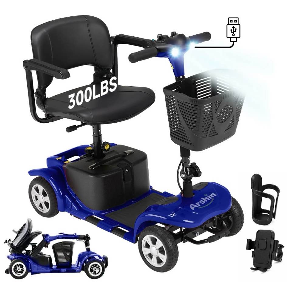 arshin upgrade 4 wheels mobility scooters for seniors & adult,all terrain motorized scooters with 300 lbs,blue