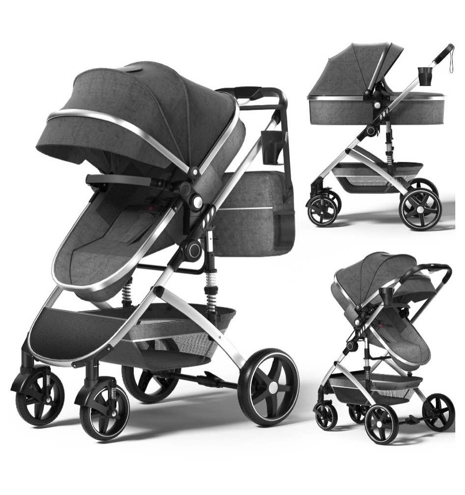 babyeap 2 in 1 baby stroller,foldable lightweight carriage reversible bassinet pram for toddler,travel stroller with with cup holder?storage bag,gray