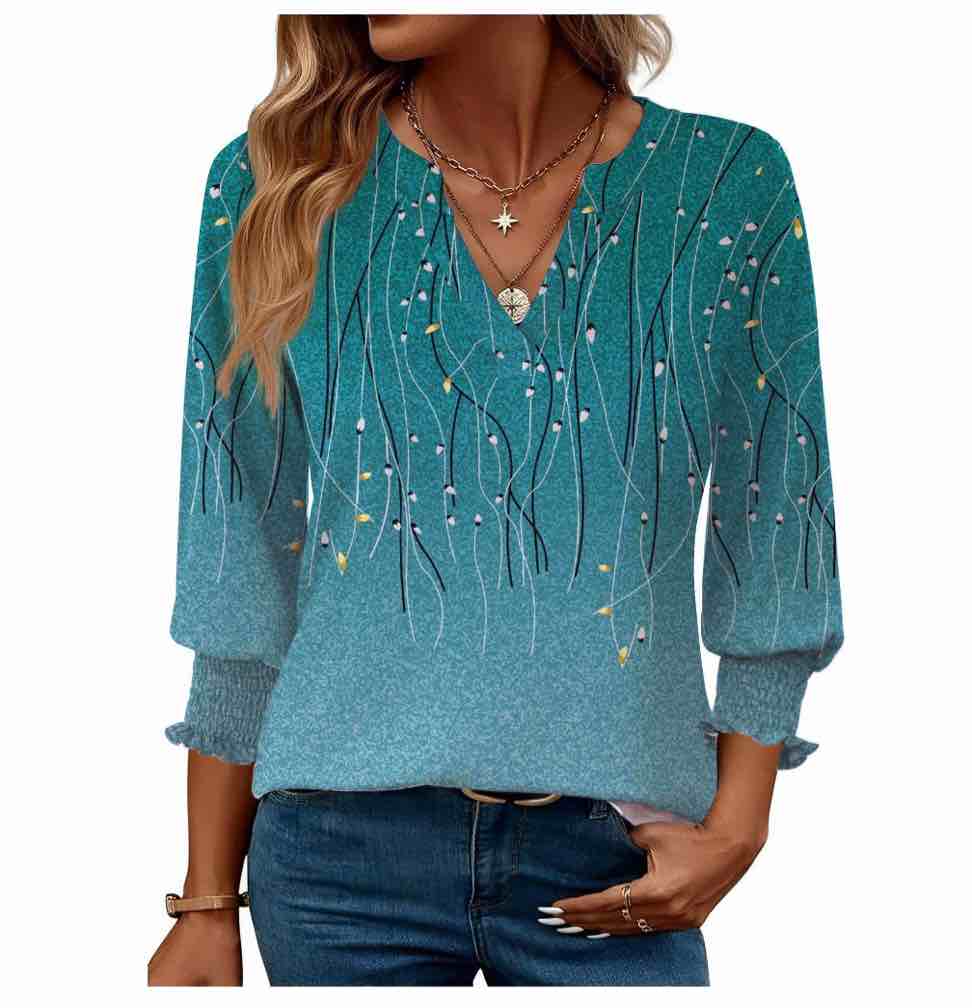 fantaslook 3/4 sleeve womens tops dressy casual blouses v neck work shirts trendy tops with smocked cuffs