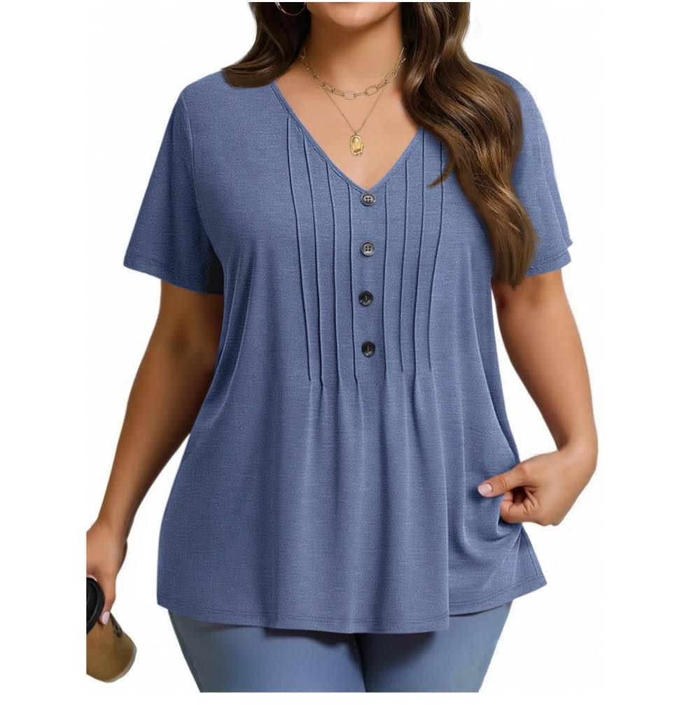 fantaslook plus size blouses for women pleated button short sleeve shirts casual v neck tunic tops