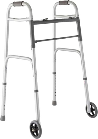 medline lightweight folding walker with 5” wheels aluminum frame supports up to 300 lbs.