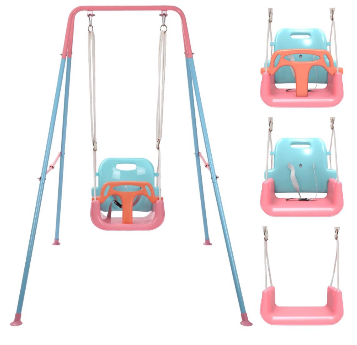g taleco gear 3-in-1 toddler swing sets for backyard  comfy baby swing outdoor indoor  kids swing with metal stand  pink