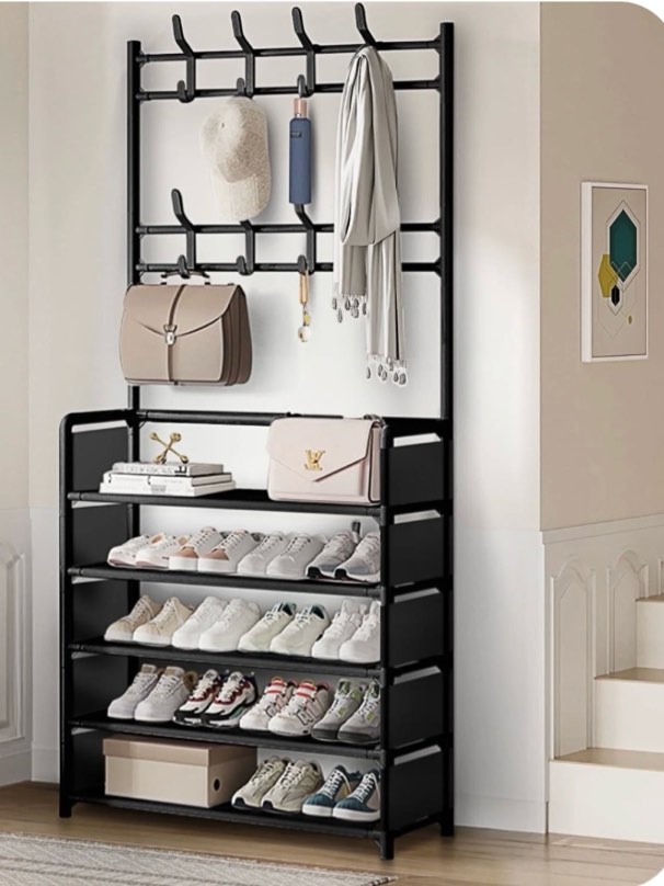 brochao 5-tier dust-proof freestanding shoe rack  black
