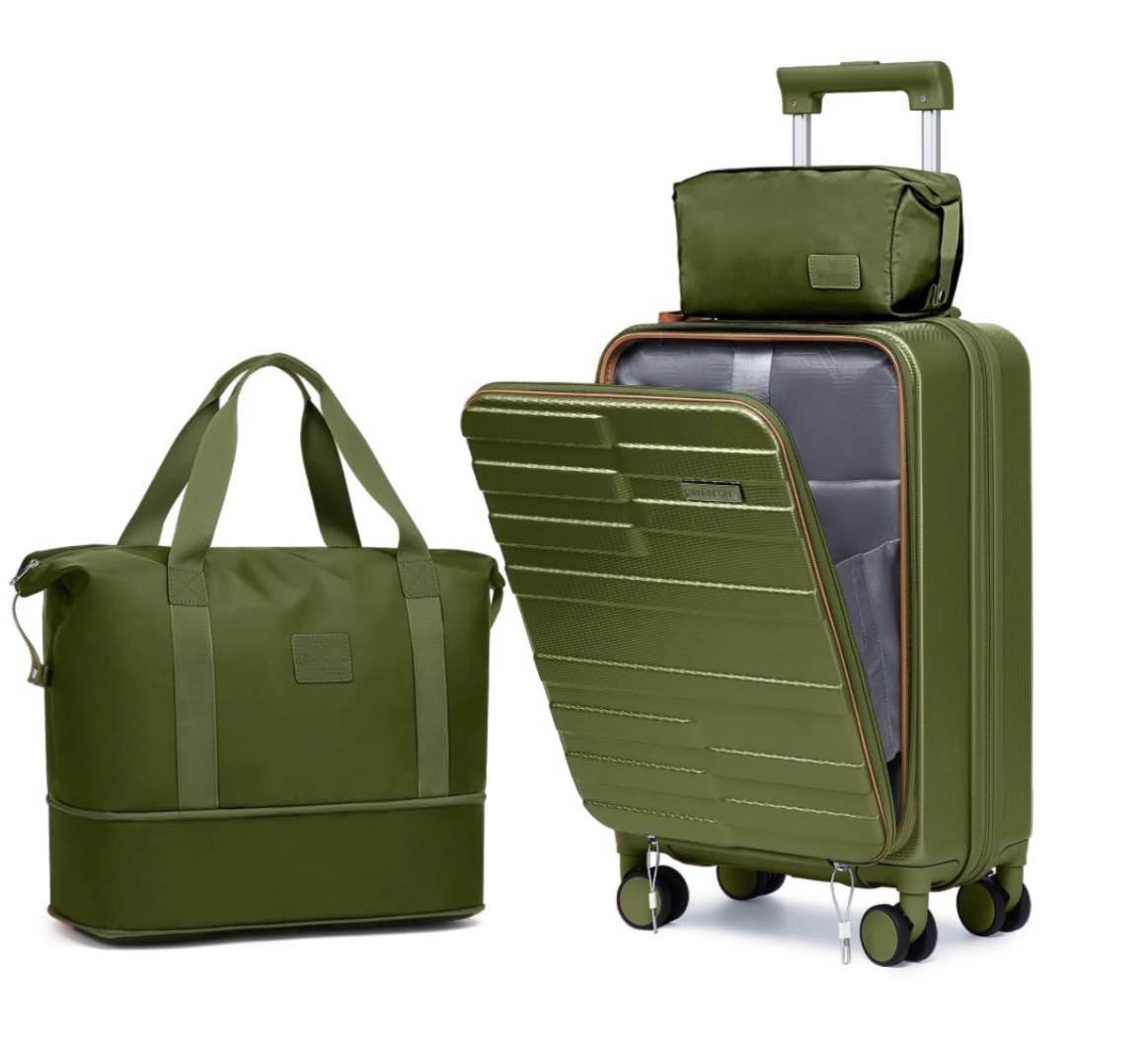 joyway 3-piece carry-on luggage set with spinner wheels tsa lock, lightweight hardshell set 20 green