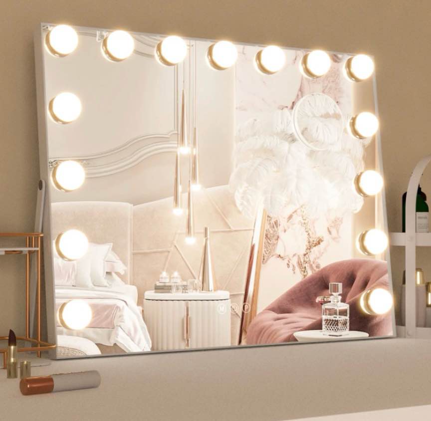 conguiliao hollywood vanity mirror with lights  vanity makeup mirror with 15 led bulbs  3 color lighting modes  usb port  smart touch control