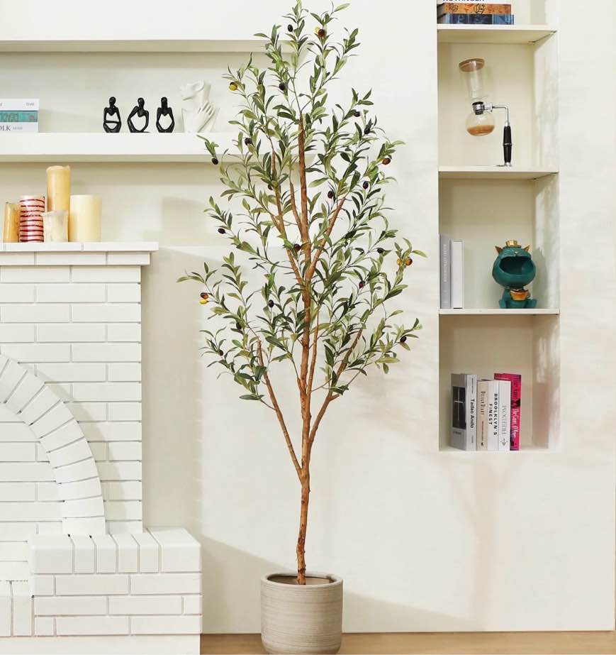 dr.planzen 6 ft artificial olive plants with realistic leaves and natural trunk, silk fake olive tree in black plastic pot, faux olive tree for office home