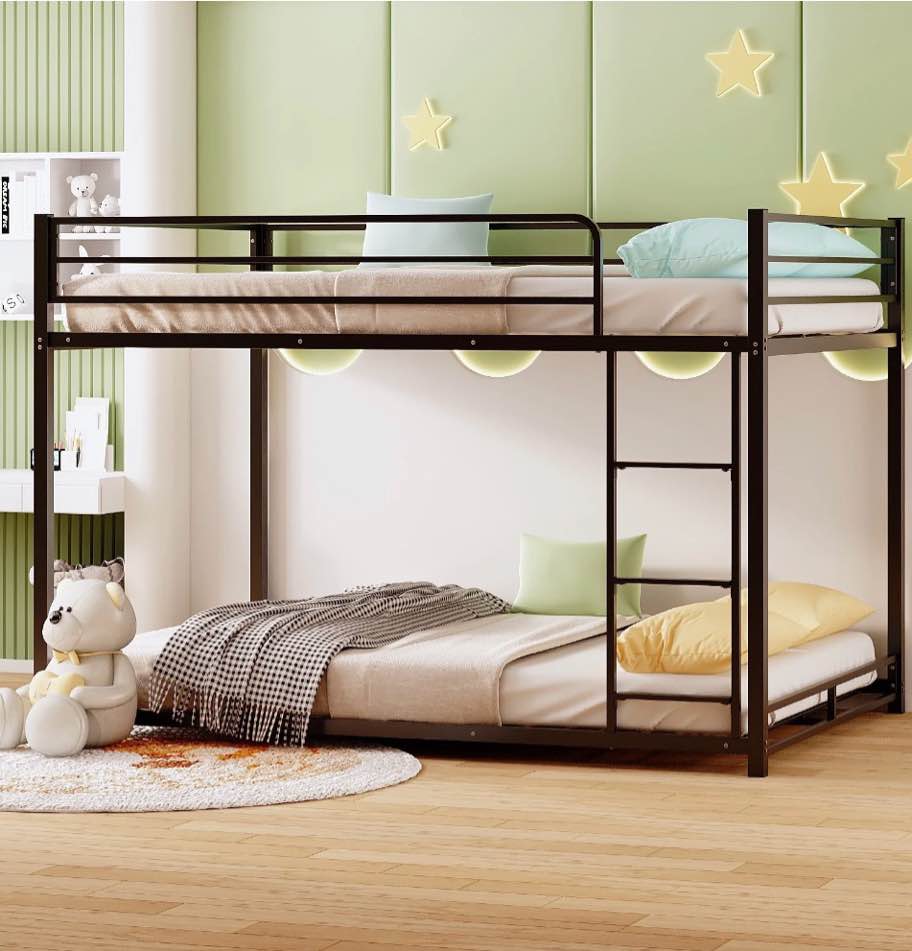 zimtown full-over-full bunk bed, low profile junior bunk bed frame, black