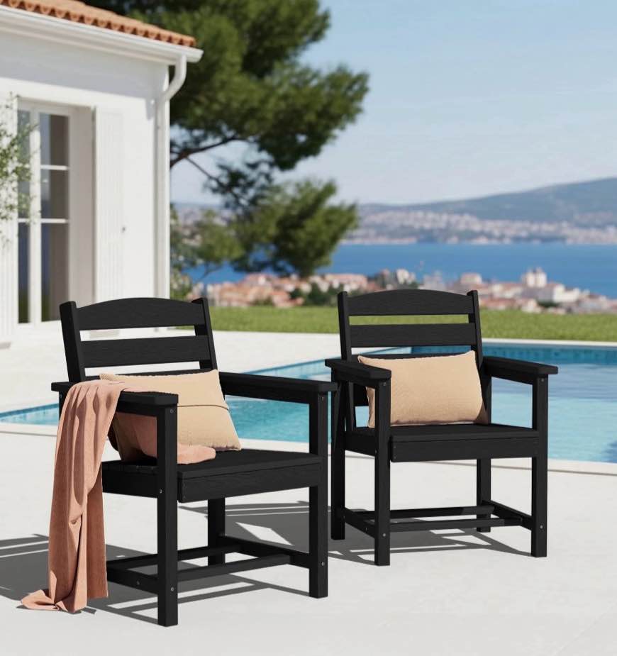kingyes all weather outdoor dining chairs set of 2, hdpe oversized patio chairs, black