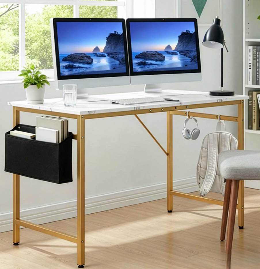 ktaxon 47" wood computer desk pc laptop study table workstation home office furniture, marble