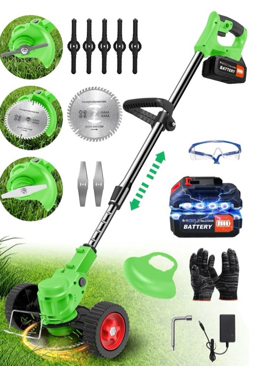 tntants weed wacker cordless, 3-in-1 lightweight electric string trimmer with 3 types of blades, wheels, 24v battery, weed eater grass trimmer/edger/brush cutter for lawn yard garden (green)
