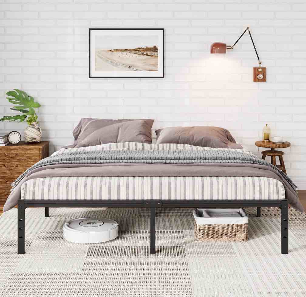 Condition photo showing New/Like New for auroral zone 14 inch king metal platform bed frame, heavy duty mattress foundation, no box spring required