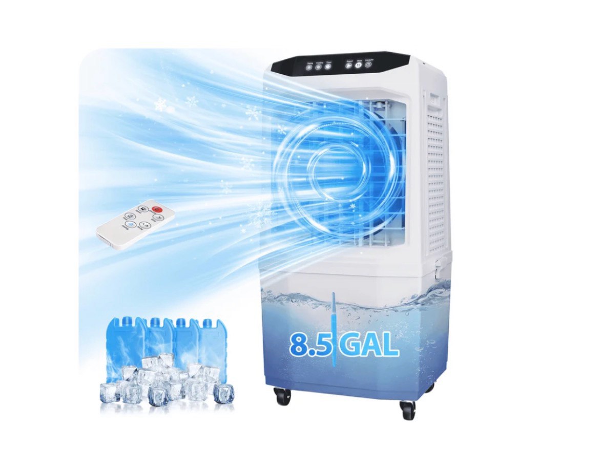 cooler fan  90° auto swing air cooling fan  7 gal water tank for 30h cooling  3 modes & 3 speeds 12h timer
