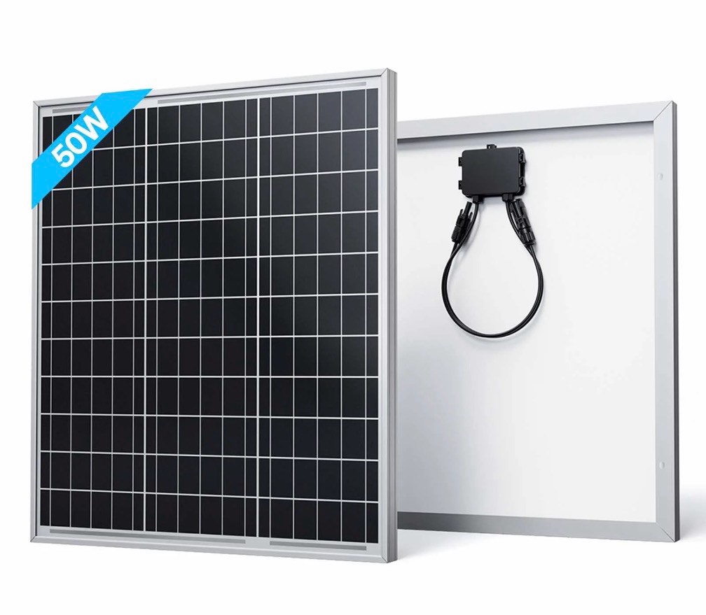 renogy 50 watt solar panel 12 volt  small solar panels for power station generator  rv  suv  truck  camping  home  off grid