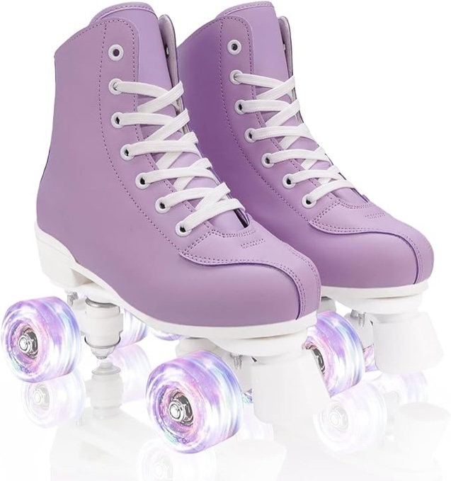 jessie roller skates for women girl adult, pu leather light-up wheels roller skate for beginners professionals indoor outdoor 5