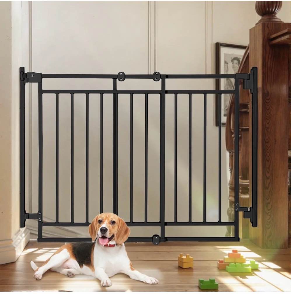 kingso 29.5"-40.5" extra wide 30" tall adjustable auto close metal pressure baby gate with swing door for doorway stairs, long large, black