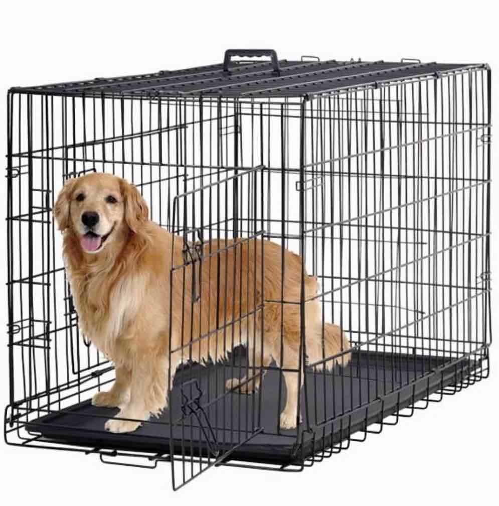bestpet 48 inch foldable metal dog crate for large dogs double door divider removable tray(black)