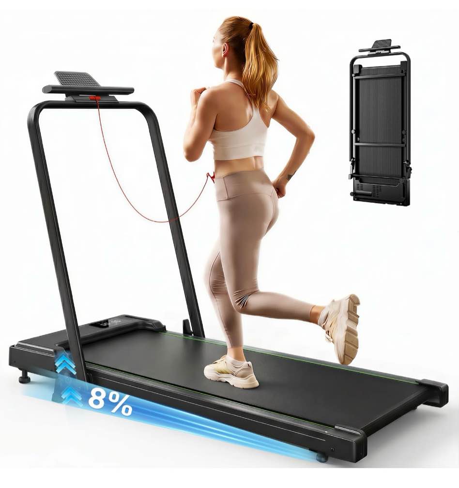 formill foldable treadmill 300 lbs walking pad treadmill with handlebar portable treadmill 2 in 1 for home/office under desk treadmill with mat touch control led display & remote control