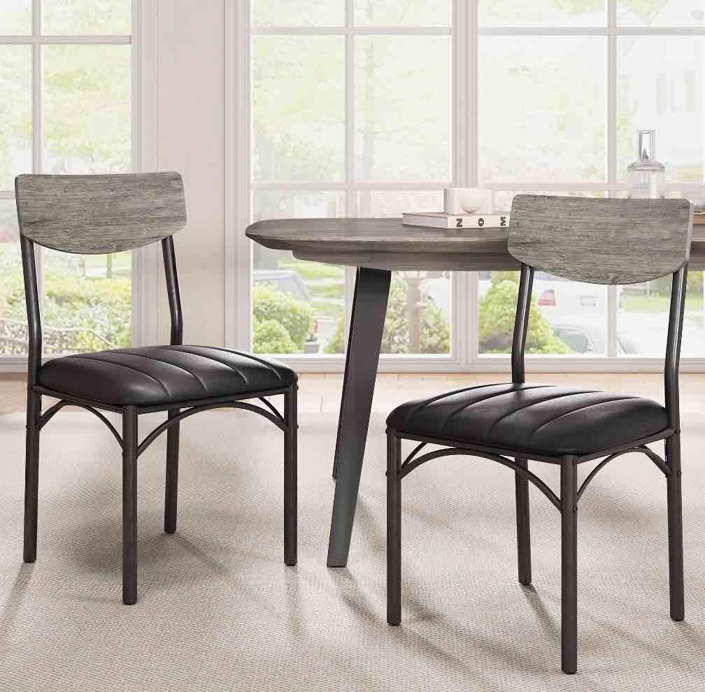 anyact dining chairs set of 4, mid-century modern upholstered pu dining room chair, metal legs for kitchen dining chairs, gray