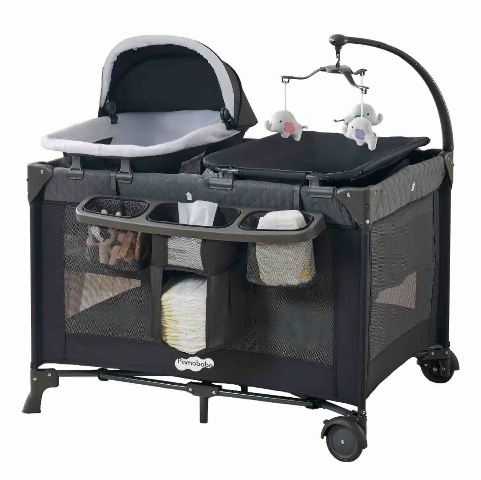 pamo babe 4-in-1 baby playard with bassinet & changing table for newborn