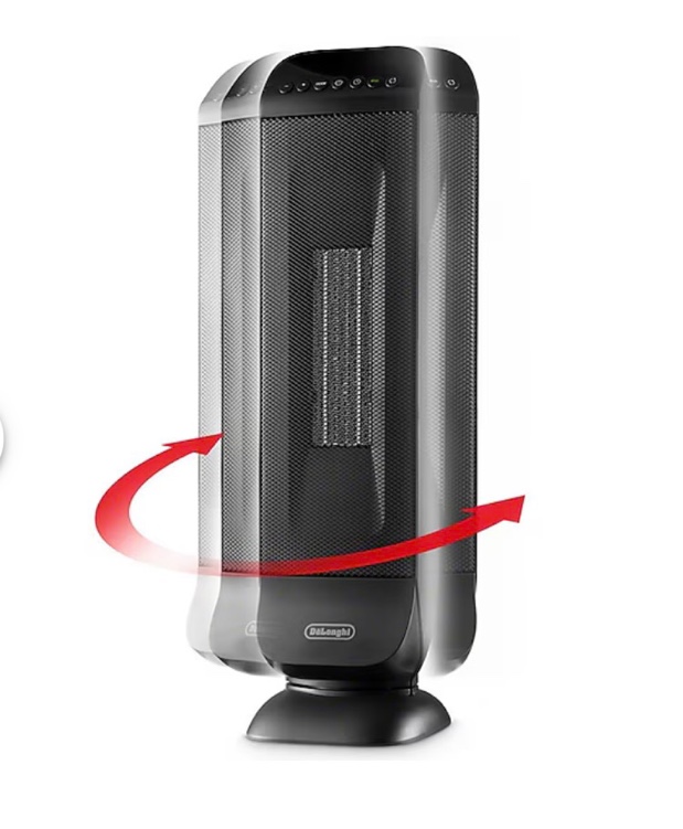 delonghi 1500 -watt ceramic tower indoor electric space heater with thermostat with
